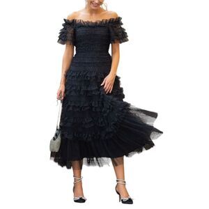 Amina Glam Womens Off-Shoulder Maxi Dress